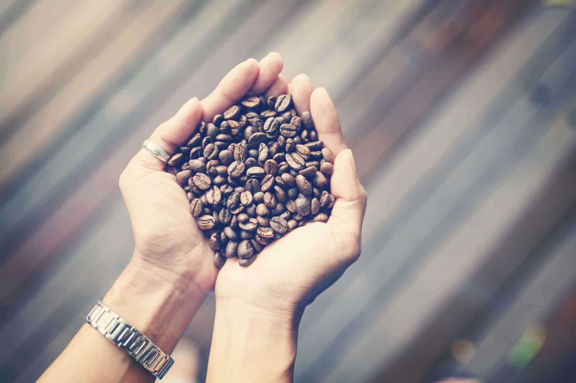 A woman's hands holding a handful of the best espresso beans for 2022.