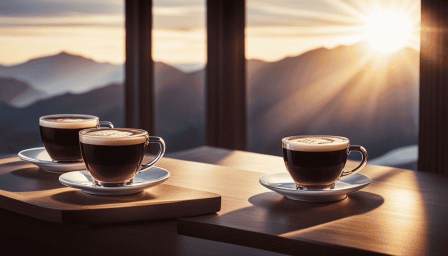 An image showcasing two contrasting coffee cups side by side: one filled with rich, dark Americano, its crema delicately swirling, and the other with brewed coffee, its golden hue reflecting the morning sunlight