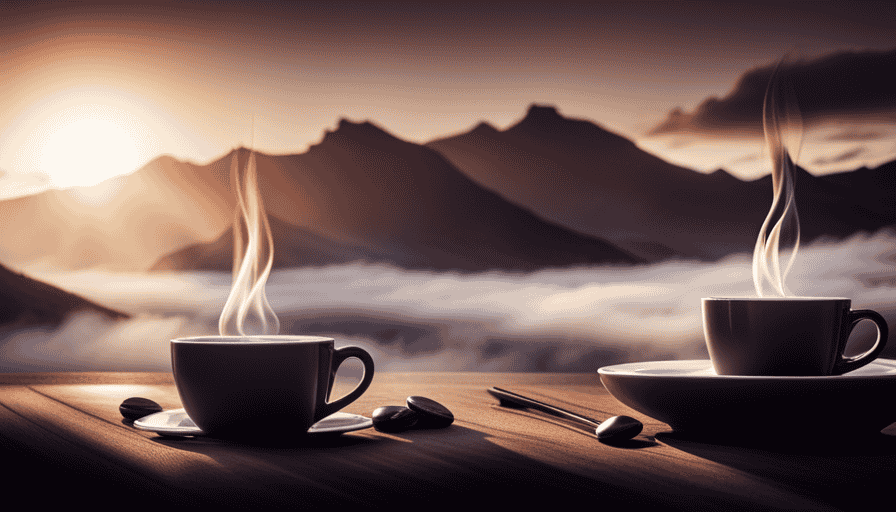 An image showcasing two coffee mugs side by side, one filled with rich, dark Americano, exuding aromatic steam, while the other displays a freshly brewed cup of coffee, highlighting the contrasting colors and textures