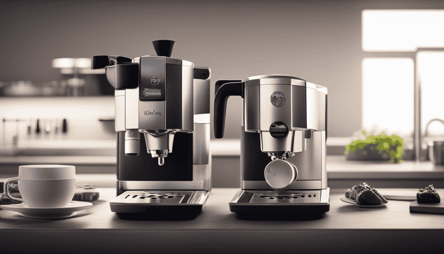 An image showcasing the sleek and contemporary design of the Bialetti Brikka and Moka Express side by side, highlighting their unique features such as the Brikka's innovative pressure valve and the Moka Express' traditional charm