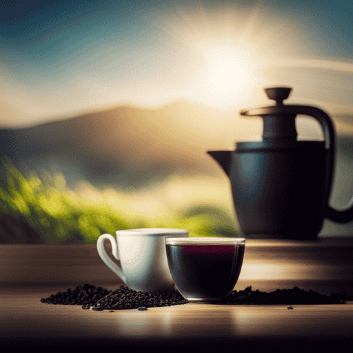 An image showcasing a steaming cup of freshly brewed black tea and a vibrant cup of green tea side by side, highlighting their distinct hues, fragrances, and unique health benefits