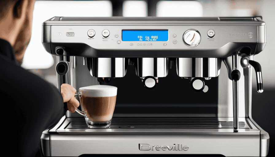 the sleek, stainless steel exterior of the Breville Barista Touch, adorned with a vibrant touch screen display