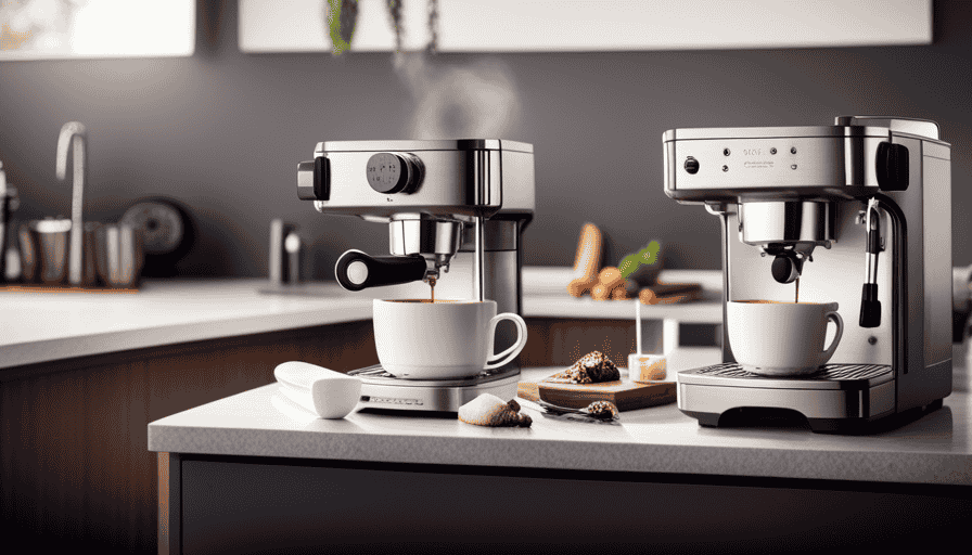 An image showcasing the Breville Cafe Roma Espresso Maker in a cozy kitchen setting