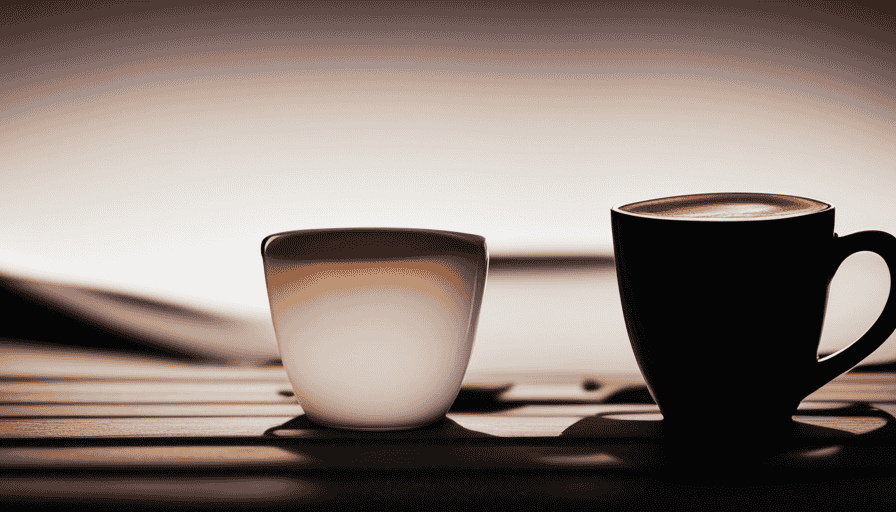An image showcasing two contrasting coffee mugs: one filled with dark, strong Café au Lait, the other brimming with a milky Latte