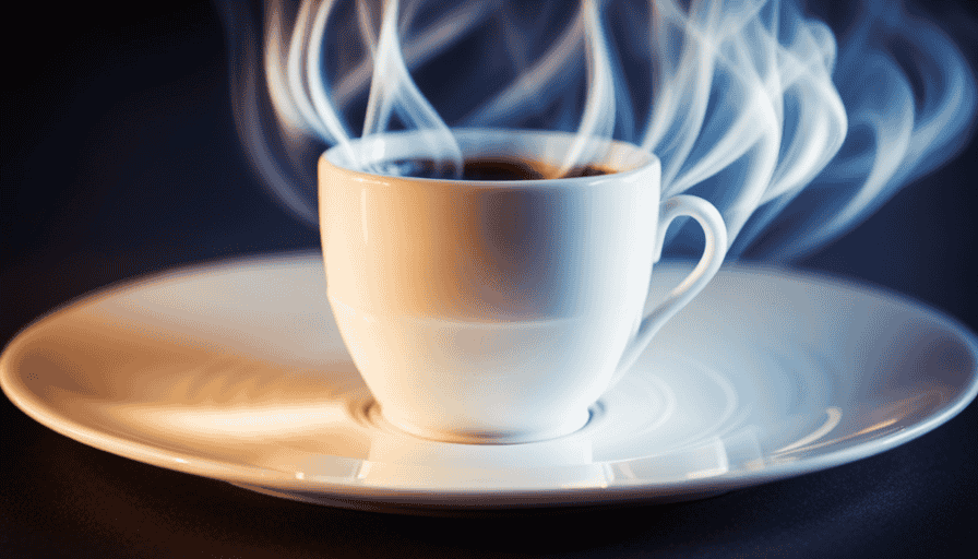 the essence of Caffe Corretto with a captivating image: A porcelain espresso cup brimming with dark, velvety coffee, crowned by a delicate swirl of golden-hued grappa, embraced by the subtle dance of steam