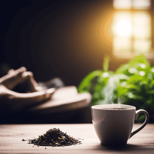 An image that showcases a serene setting with a person savoring a warm cup of herbal tea
