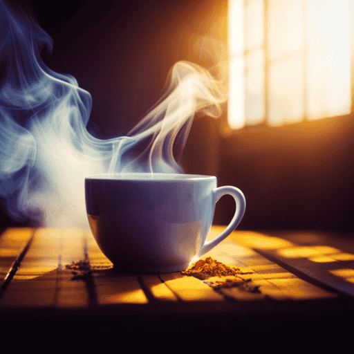 An image of a steaming cup of soothing tea, filled with warm golden hues