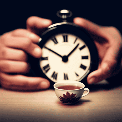 An image depicting a serene evening scene with a person holding a cup of herbal tea, while a clock in the background shows a late hour, highlighting the question of whether one can consume herbal tea during an evening fast for a blood test
