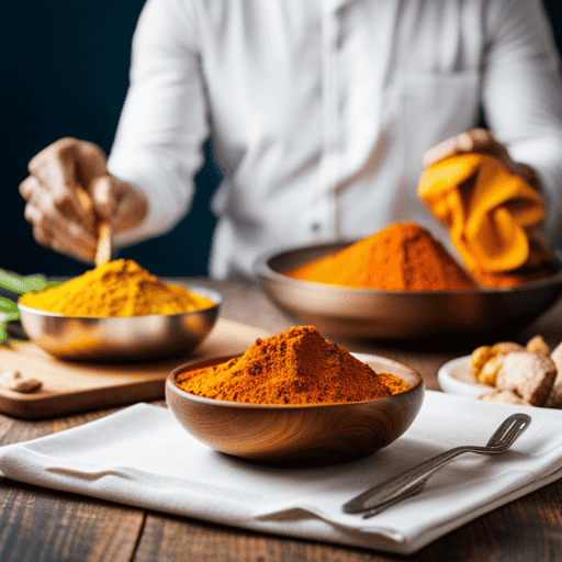 An image showcasing a vibrant, colorful assortment of turmeric-infused meals, including curries, smoothies, and golden lattes