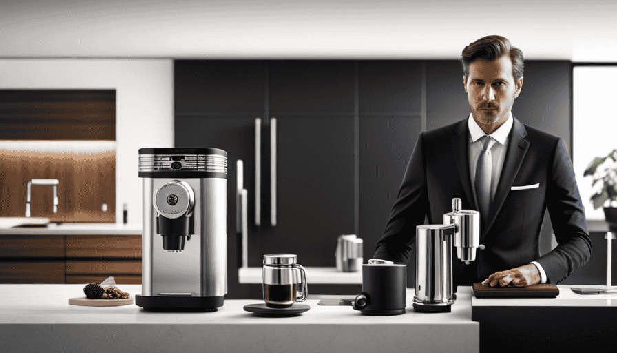 An image of a sleek, metallic Ceado E37s Quick Set coffee grinder standing on a pristine countertop