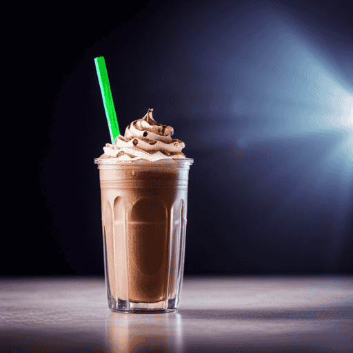 An image that captures the essence of a refreshing Chai Frappuccino, showcasing a tall, frosty glass adorned with a creamy swirl, aromatic spices dancing through the air, and a delicate sprinkle of cinnamon on top