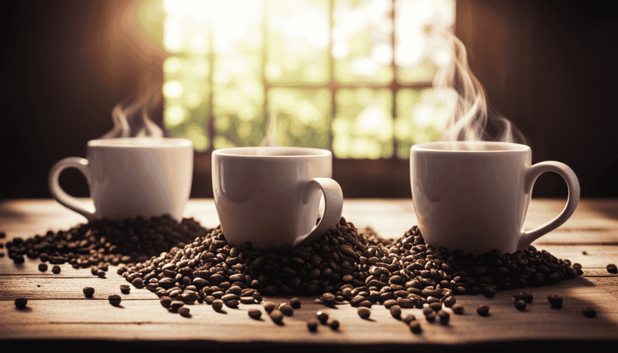 An image showcasing two contrasting coffee mugs side by side, one filled with steaming instant coffee crystals and the other with rich, aromatic ground coffee beans