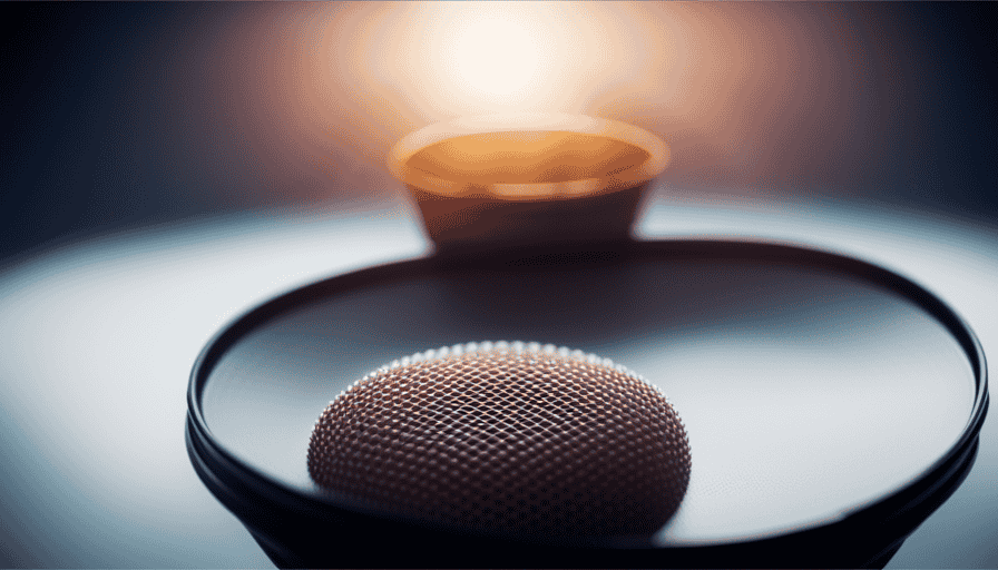 An image showcasing two contrasting Aeropress filters: a delicate paper filter, featuring a textured surface and fine pores, juxtaposed with a robust metal filter, displaying a mesh-like pattern with larger openings