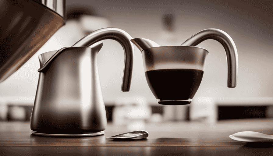 An image showcasing a sleek, stainless steel gooseneck kettle pouring a steady, precise stream of hot water into a Chemex coffee maker, highlighting the art of pour-over brewing