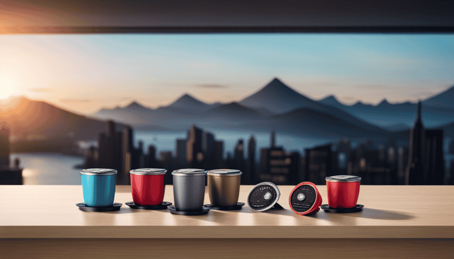 an image showcasing a modern kitchen countertop with a sleek, stainless steel Keurig coffee maker sitting next to an array of colorful coffee pods, inviting readers to explore the world of coffee flavors