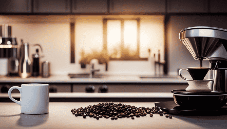 an inviting morning scene: a sunlit kitchen countertop adorned with a sleek Clever Coffee Dripper