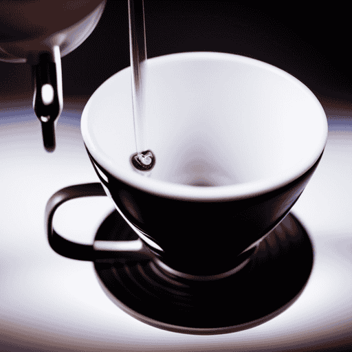 An image showcasing a close-up of a Clever Coffee Dripper in action, capturing the rich swirls of freshly brewed coffee as it drips into a porcelain cup, evoking a sense of simplicity and decadence