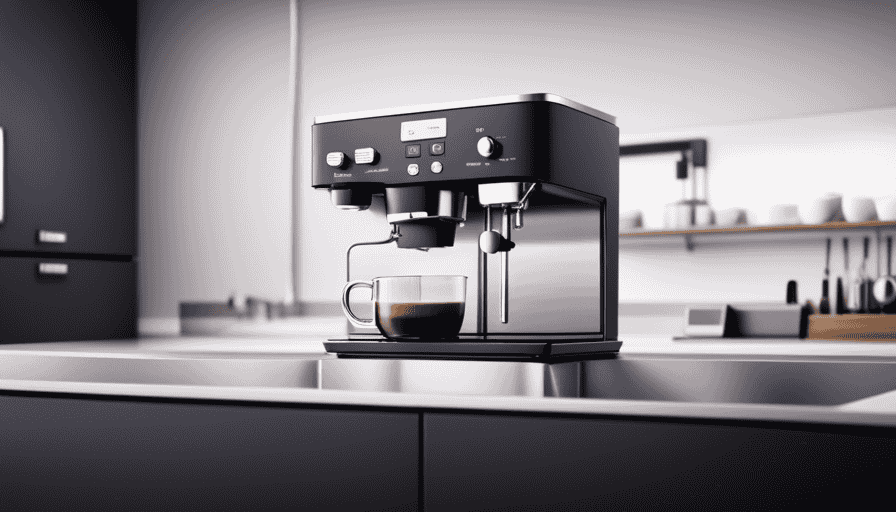 An image showcasing a sleek countertop with a coffee maker seamlessly connected to a water line