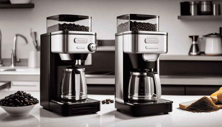an image of the Cuisinart Dbm-8 Supreme Grind: a sleek, silver burr grinder sitting atop a kitchen countertop