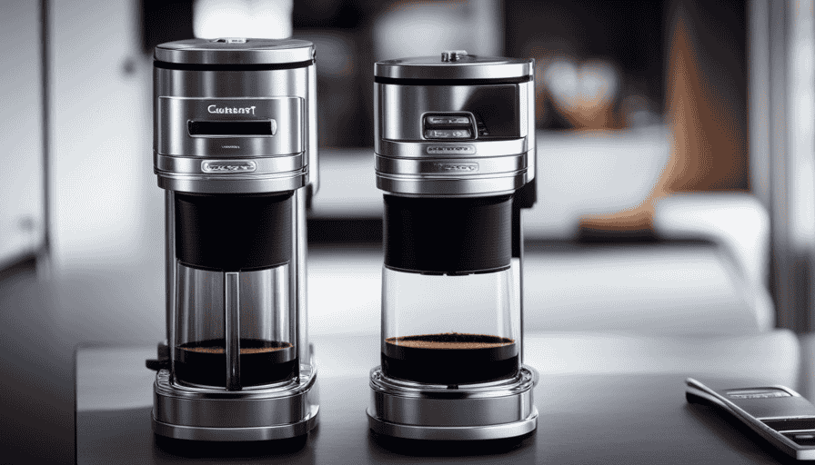 An image contrasting the sleek stainless steel exterior of the Cuisinart Dbm-8 Supreme Grind with its powerful burr grinder mechanism in action, producing a perfectly ground coffee, highlighting its budget-friendly excellence
