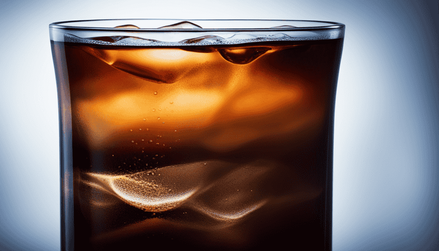 An image showcasing a tall glass filled with velvety decaf cold brew, glistening with condensation