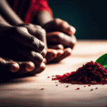 An image showcasing a vibrant collection of African tea leaves and herbs, exuding a rich palette of earthy greens, warm browns, and fiery reds, inviting readers to explore the diverse flavors of the continent