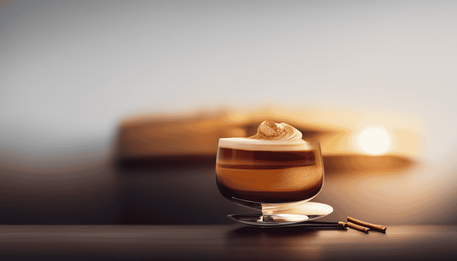 An image featuring a vibrant Spanish latte served in a transparent glass, showcasing the creamy, frothy texture