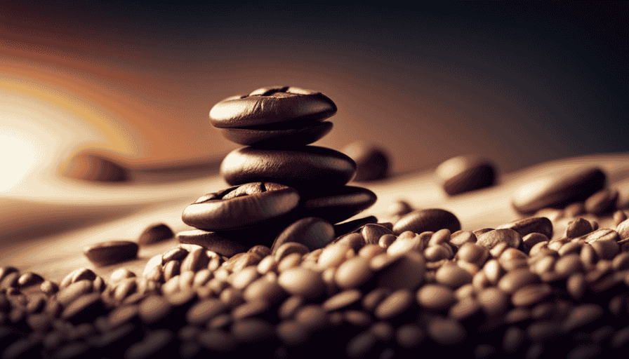 An image showcasing a pile of freshly roasted coffee beans, perfectly coated in rich, creamy chocolate