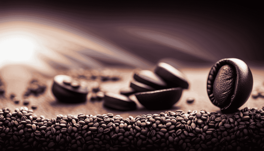 An image showcasing a close-up shot of glossy dark chocolate-coated coffee beans