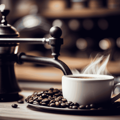 An enticing image showcasing Ohio's specialty coffee scene: A cozy, rustic café with vintage coffee grinders, aromatic beans being expertly brewed, and baristas with passionate expressions, surrounded by rustic wooden accents
