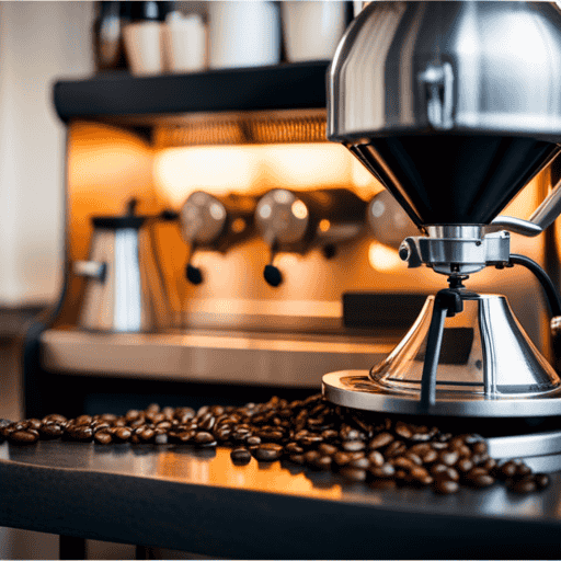 An image that showcases the vibrant Maryland coffee scene: A cozy, rustic coffee shop nestled in a charming brick building, adorned with aromatic coffee beans, gleaming roasting equipment, and passionate baristas perfecting their craft