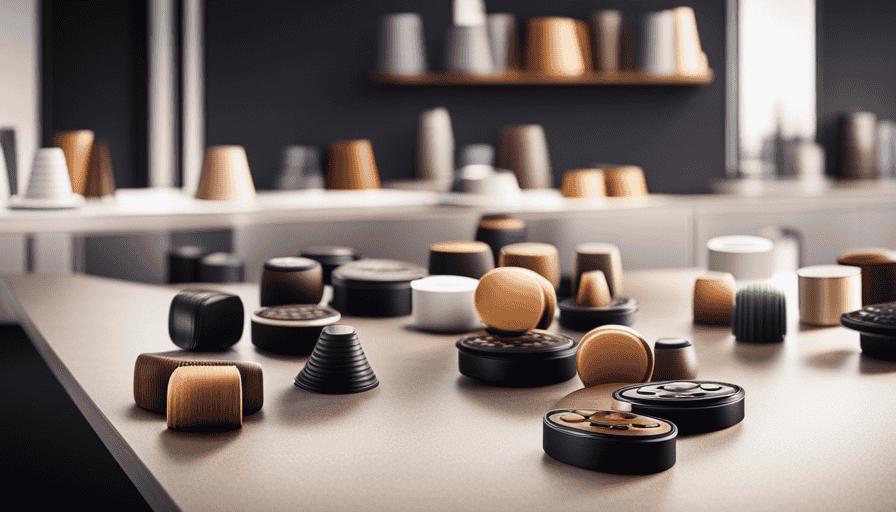 An image showcasing an array of vibrant Nespresso capsules in various flavors, beautifully arranged on a sleek, modern coffee bar