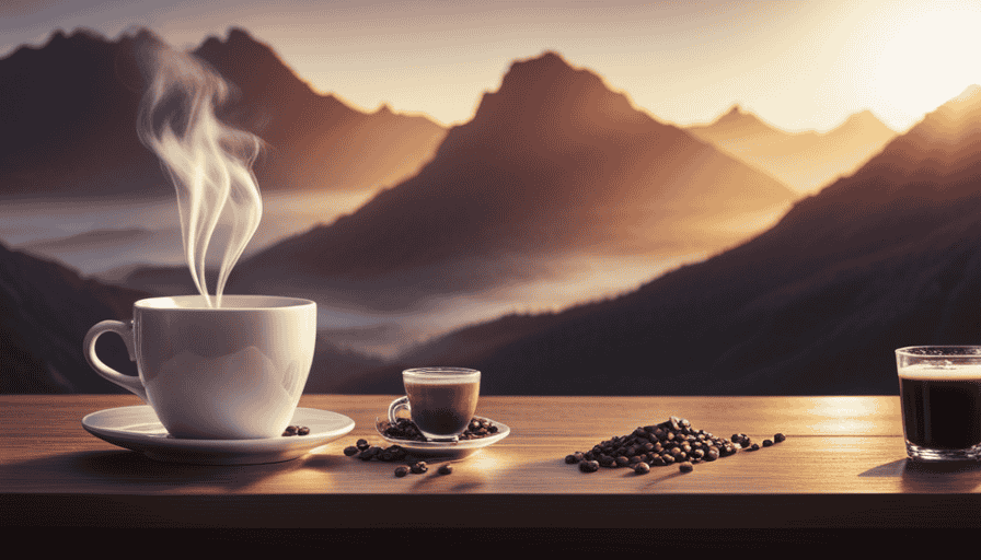 An image showcasing a vibrant, steaming cup of espresso, surrounded by an array of coffee beverages in various sizes and styles, from a frothy cappuccino to a rich cold brew, highlighting the diverse world of coffee drinks