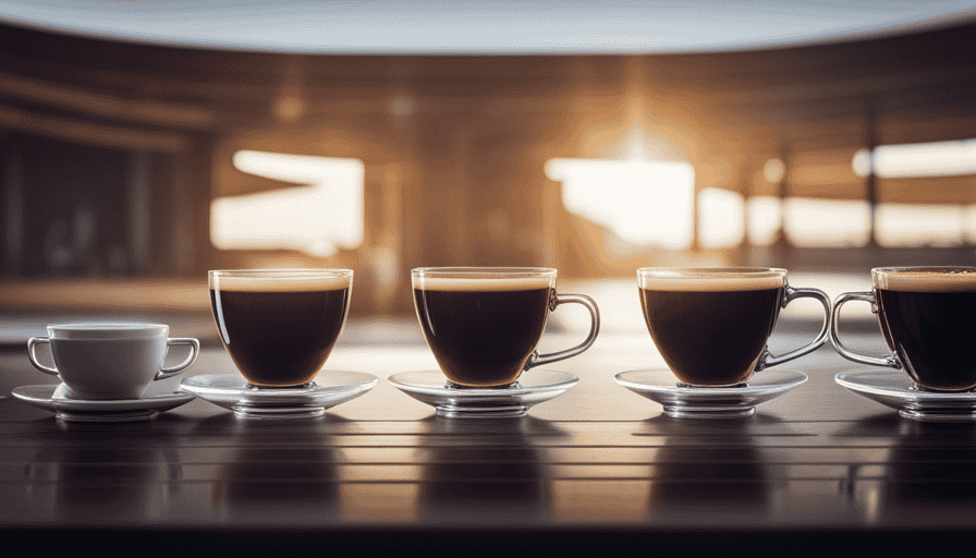 An image that showcases three beautifully crafted coffee cups side by side, each filled to the brim with distinct brews – a rich and velvety Americano, a robust and aromatic Long Black, and a smooth, nuanced Drip Coffee