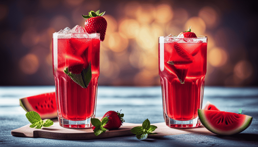 An image capturing a glass filled with a vibrant, rose-colored beverage