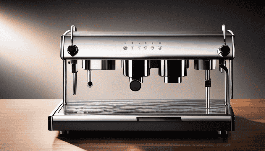 , stainless steel Italian espresso machine gleams under soft, diffused lighting
