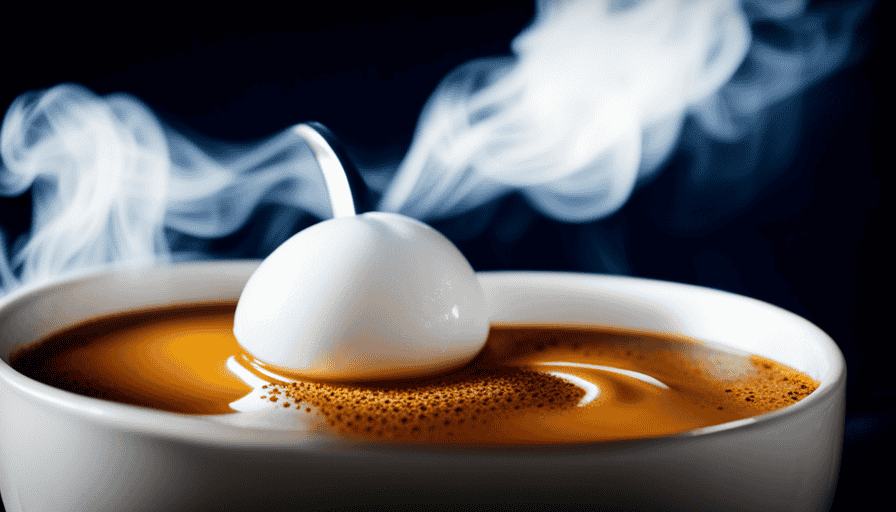 An image capturing the essence of egg coffee: a steaming cup adorned with a delicate foam crown, showcasing the rich, amber color of the beverage