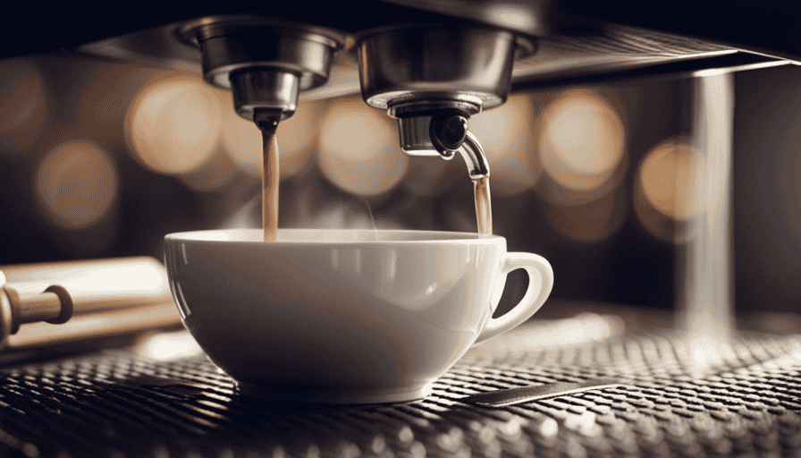 An image capturing the process of brewing espresso without a machine: a barista skillfully pouring steaming water over a finely ground coffee bed in a ceramic dripper, with the rich aroma enveloping the scene