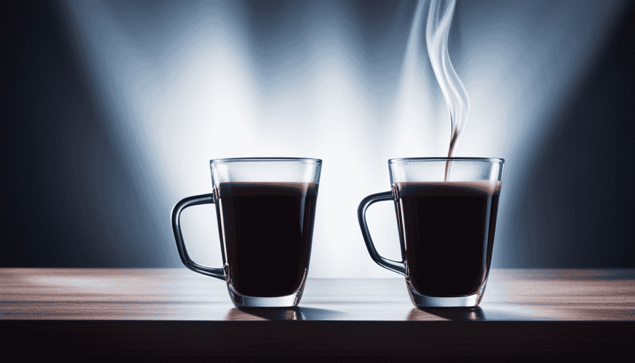 An image showcasing three coffee cups side by side - a tall, slender glass filled with a rich, dark Americano, a small cup of velvety long black, and a steaming mug of aromatic drip coffee