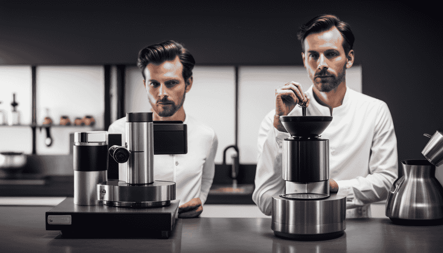 An image showcasing the sleek and modern design of the Fellow Opus Grinder, with its stainless steel body, adjustable grind settings, and dual-functionality for both espresso and pour-over brewing methods