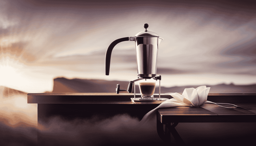 An image showcasing a sparkling coffee maker, gleaming with freshness