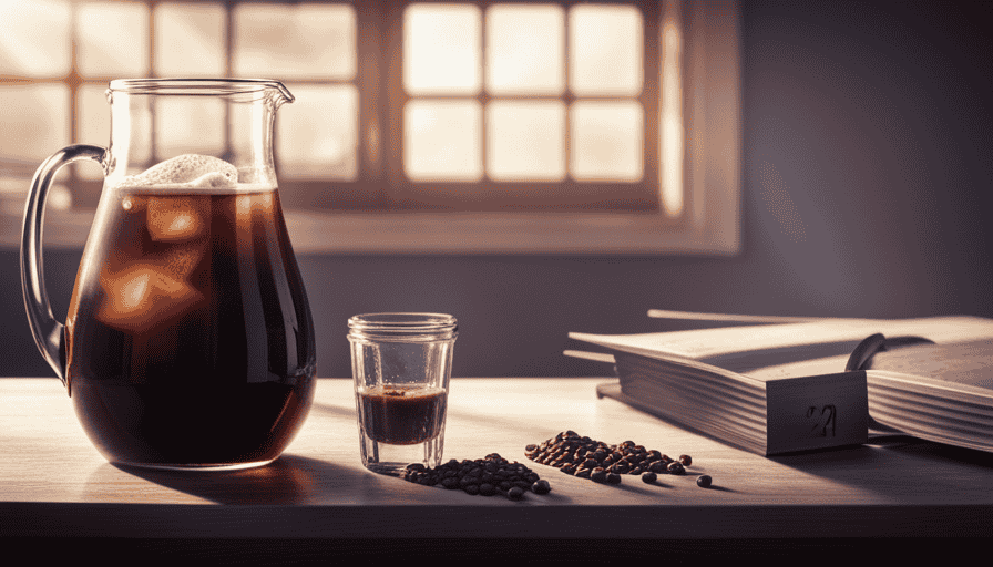 An image depicting a glass pitcher filled with cold brew coffee, condensation forming on the sides, beside a calendar with crossed-out dates