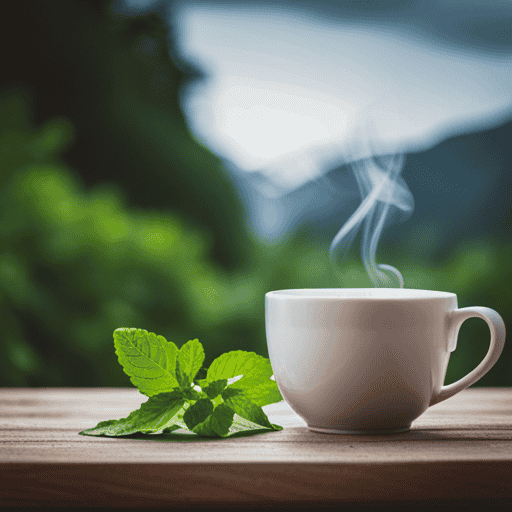An image showcasing a serene setting with a cup of herbal tea surrounded by various calcium oxalate stone-friendly ingredients, such as lemon, parsley, and green tea leaves