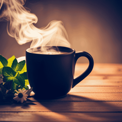 An image that showcases a cozy, rustic mug filled with steaming herbal tea, garnished with fresh sprigs of fragrant mint and soothing chamomile flowers, perfect for sipping during those sickly days