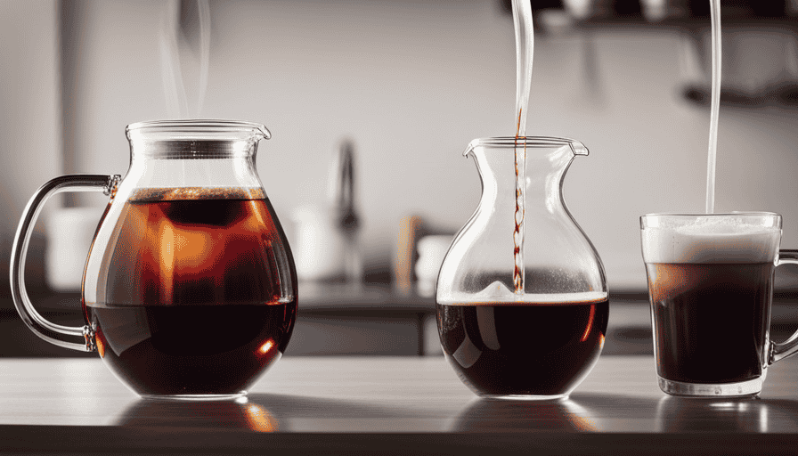 An image that showcases two contrasting glass coffee carafes side by side, one filled with steaming hot coffee and the other with ice-cold brew