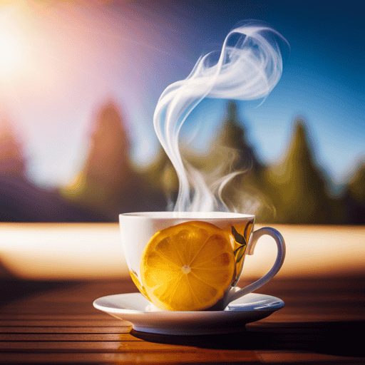 An image showcasing a steaming cup of non-herbal lemon tea