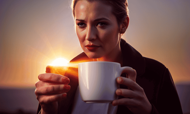 An image of a person holding a steaming cup of red tea, their lips forming a rounded "oo" shape as they pronounce "Rooibos"