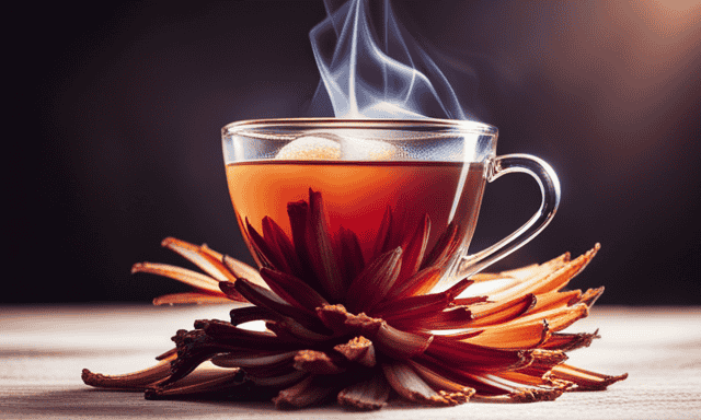 An image showcasing a vibrant cup of steaming herbal tea, infused with chicory root, radiating earthy hues