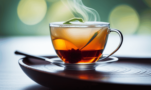An image that captures the nuanced taste of Oolong tea: a golden-hued brew gently swirling in a transparent glass teacup, delicate floral notes subtly intertwining with a hint of fruity sweetness, inviting a serene moment of indulgence