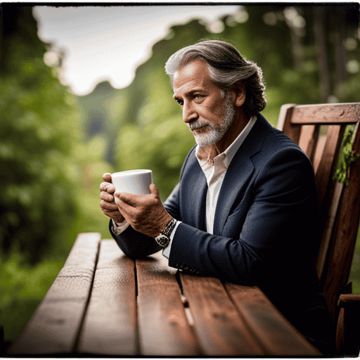 An image showcasing a serene setting with a person cradling a steaming cup of herbal tea, savoring each sip with a relaxed demeanor, emphasizing the importance of enjoying the beverage at a leisurely pace